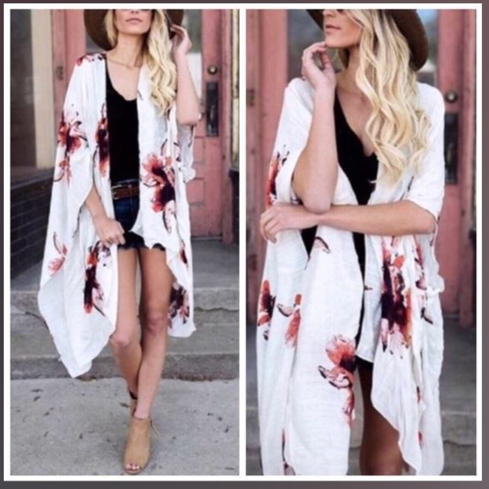 Watercolor Floral Kimono-Cream - Picture 4 of 5